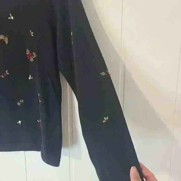 Talbots Black Holly Beaded Sweater embroidered Size M - Picture 5 of 7
